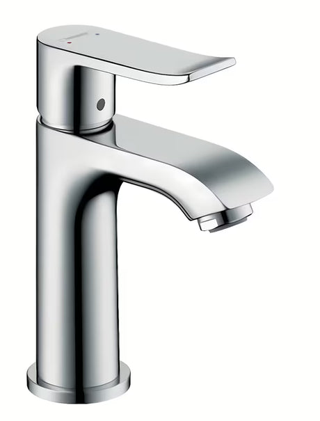 Chromuotas svirtinis praustuvo maišytuvas Hansgrohe Metris be praustuvo dugno vožtuvas su EcoSmart ir QuickClean technologijomis.