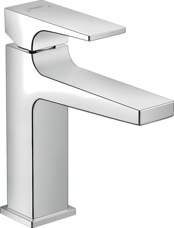 Chrominis svirtinis praustuvo maišytuvas Hansgrohe Metropol su praustuvo dugno vožtuvas ir kampuoto dizaino