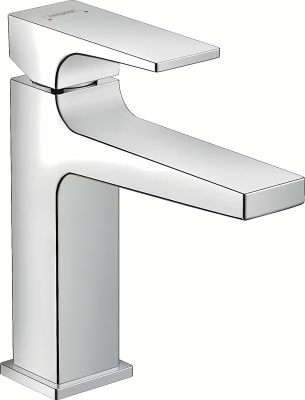 Chromo spalvos praustuvo svirtinis maišytuvas Hansgrohe Metropol su push-open dugno vožtuvu