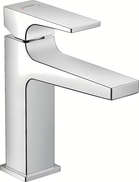 Chromo spalvos praustuvo svirtinis maišytuvas Hansgrohe Metropol su push-open dugno vožtuvu