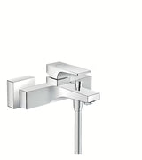 Chromuotas svirtinis vonios maišytuvas hansgrohe Metropol montuojamas ant sienos su perjungėju voniai ir dušui.