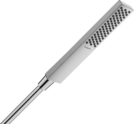 Chromuotas rankinis dušas hansgrohe Pulsify E 100 su PowderRain srove, minimalistinio lazdelės dizaino.