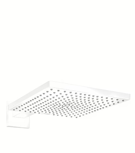 Hansgrohe Raindance E 300 kvadratinė viršutinis dušas su sieniniu dušo laikikliu, matinės baltos spalvos
