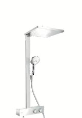 Hansgrohe Raindance E dušo sistema su termostatu, chromo spalvos, su 300 × 300 mm viršutiniu dušu ir rankiniu dušu