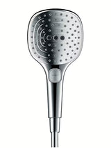 Chromo spalvos rankinė dušo galvutė Hansgrohe Raindance Select E 120 su 3 srovėmis ir Select mygtuku