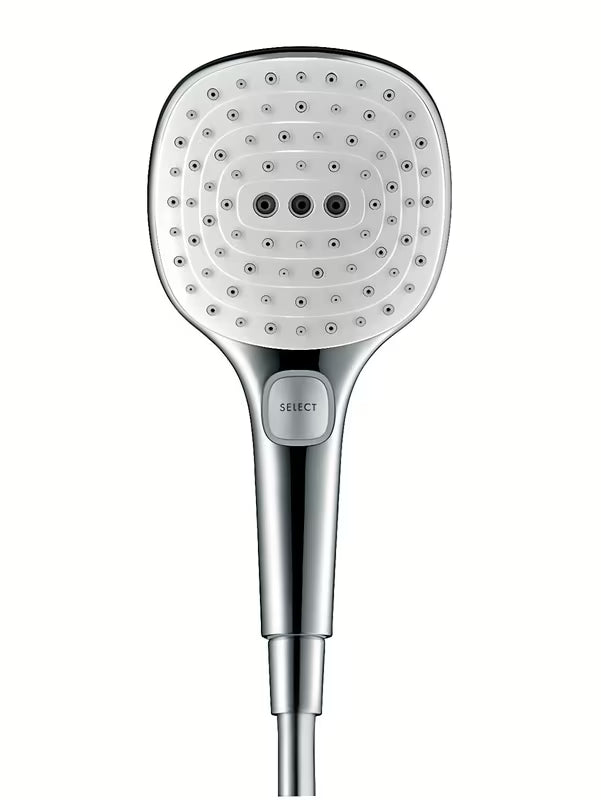 Rankinis dušo galvutė Hansgrohe Raindance Select E, balta / chromo spalvos, su mygtuku Select