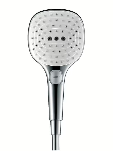 Rankinis dušo galvutė Hansgrohe Raindance Select E, balta / chromo spalvos, su mygtuku Select