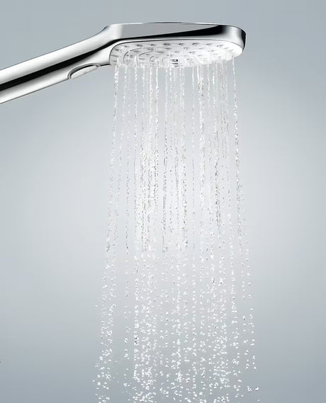Rankinis dušas Hansgrohe Raindance Select E baltos / chromo spalvos su mygtuku Select, su 3 srovėmis