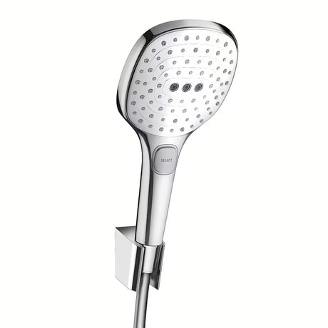 Hansgrohe Raindance Select E vonios dušo komplektas baltos/chromo spalvos su rankiniu dušeliu 120 mm ir 1,60 m žarna
