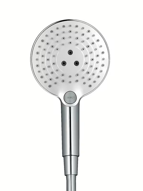 Chromuotas rankinis dušelis Hansgrohe Raindance Select S 120 su mygtuku Select su 3 srovės tipais