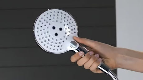 Chromuotas rankinis dušelis Hansgrohe Raindance Select S 120 su mygtuku Select su 3 srovės tipais