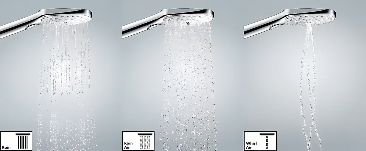 Chromo spalvos vonios dušo komplektas Hansgrohe Raindance Select S su rankiniu dušeliu 125 mm, laikikliu ir 1,60 m žarna.