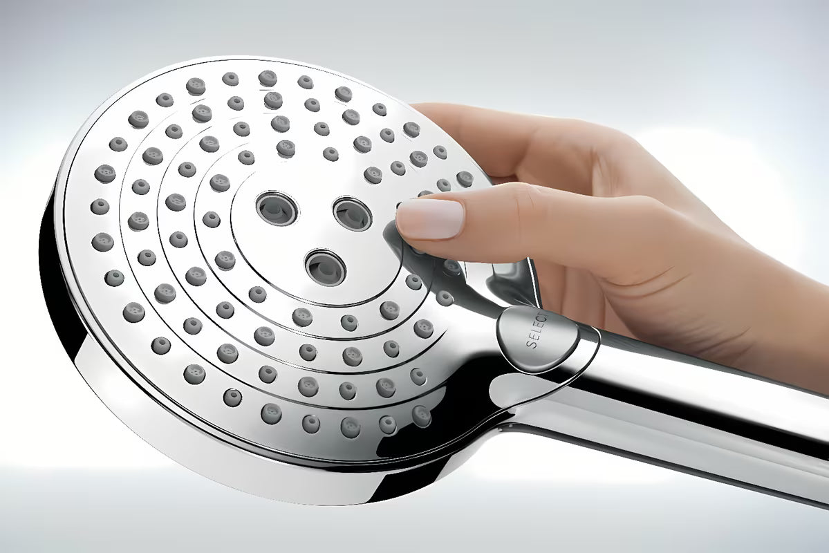 Hansgrohe Raindance Select S dušo sistema su termostatiniu maišytuvu chromo spalvos su viršutiniu ir rankiniu dušu