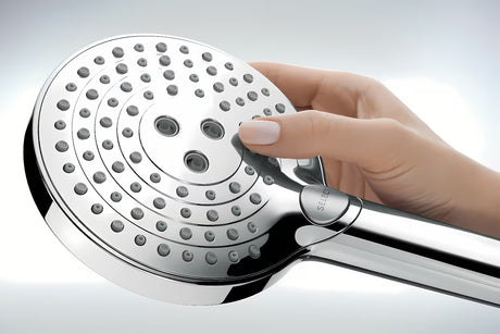 Hansgrohe Raindance Select S vonios dušo komplektas chromo spalvos su 125 mm rankiniu dušu ir Select mygtuku