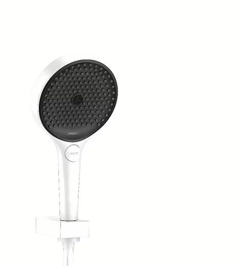 Dušo komplektas hansgrohe Rainfinity matinės baltos spalvos su 130 mm rankiniu dušu, laikikliu ir Isiflex 1,25 m žarna.