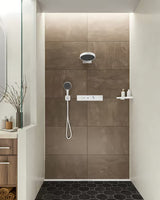 Rankinis dušas Hansgrohe Rainfinity 130 3jet matinės baltos spalvos su antracitine dušo galvutės plokštele