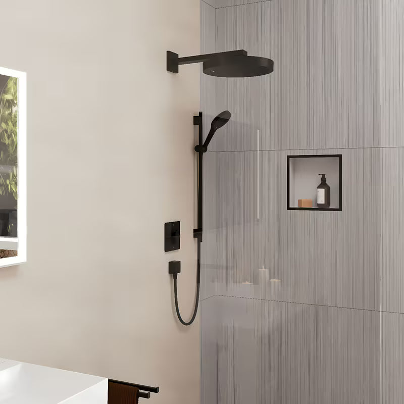 Hansgrohe Rainfinity dušo komplektas matinės juodos spalvos su rankiniu dušeliu, dušo stovu ir tekstiline žarna