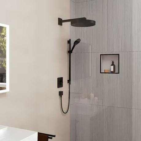 Hansgrohe Rainfinity dušo komplektas matinės juodos spalvos su rankiniu dušeliu, dušo stovu ir tekstiline žarna