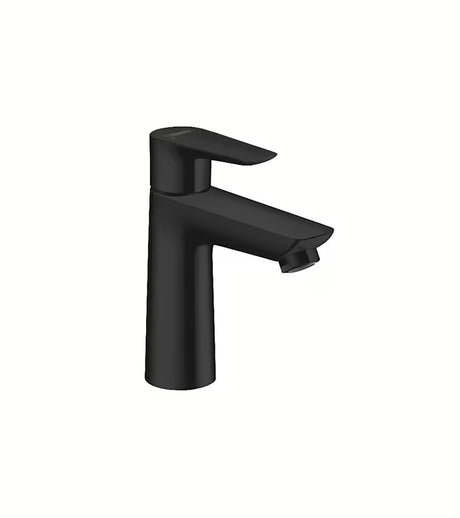 Praustuvo svirtinis maišytuvas Hansgrohe Talis E 110 su praustuvo dugno vožtuvas matinės juodos spalvos.