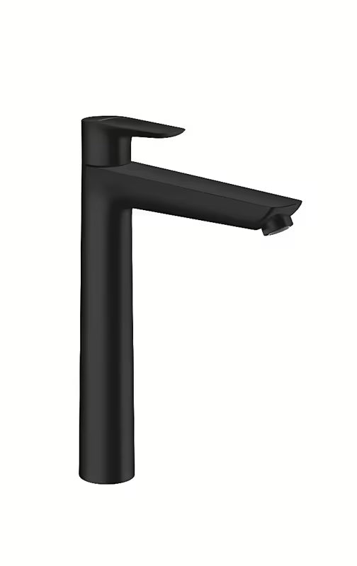 Hansgrohe Talis E aukštas praustuvo maišytuvas matinės juodos spalvos be praustuvo dugno vožtuvas