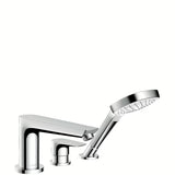 Hansgrohe Talis E chromuota vonios maišytuvas ant vonios krašto su rankiniu dušeliu