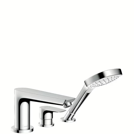 Hansgrohe Talis E chromuota vonios maišytuvas ant vonios krašto su rankiniu dušeliu