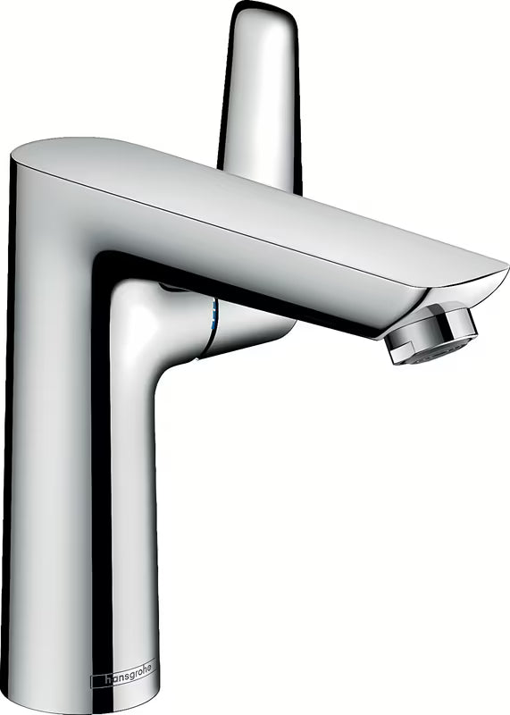 Chrominis svirtinis praustuvo maišytuvas Hansgrohe Talis E 150 su praustuvo dugno vožtuvas ir traukute.
