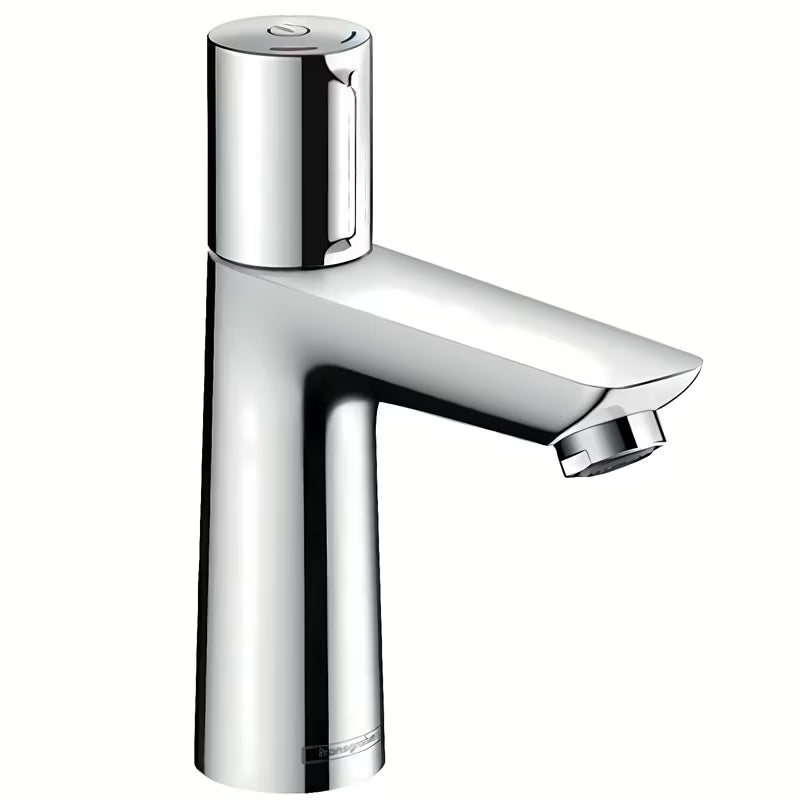 Chrominis praustuvo maišytuvas Hansgrohe Talis Select E su mygtuku Select su traukiamuoju dugno vožtuvu