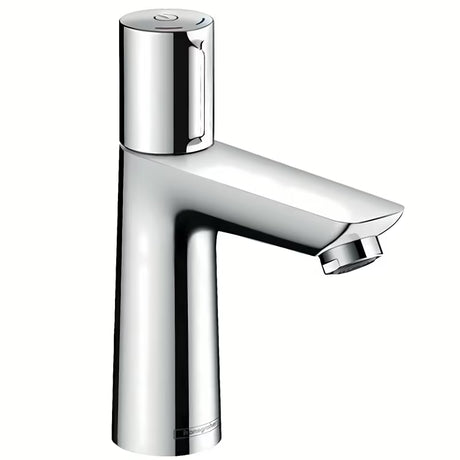 Chrominis praustuvo maišytuvas Hansgrohe Talis Select E su mygtuku Select su traukiamuoju dugno vožtuvu