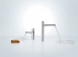 Chrominis praustuvo maišytuvas Hansgrohe Talis Select E su mygtuku Select, modernaus kampuoto dizaino.