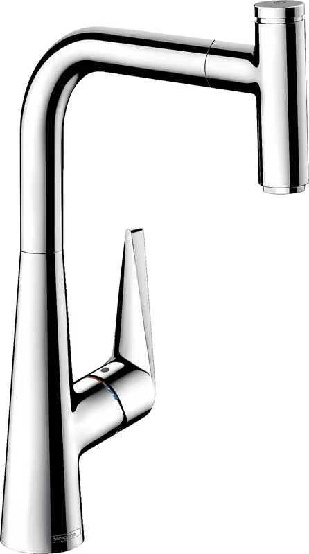 Chromuotas virtuvinis maišytuvas hansgrohe Talis Select M51 su ištraukiamu dušeliu su Select mygtuku