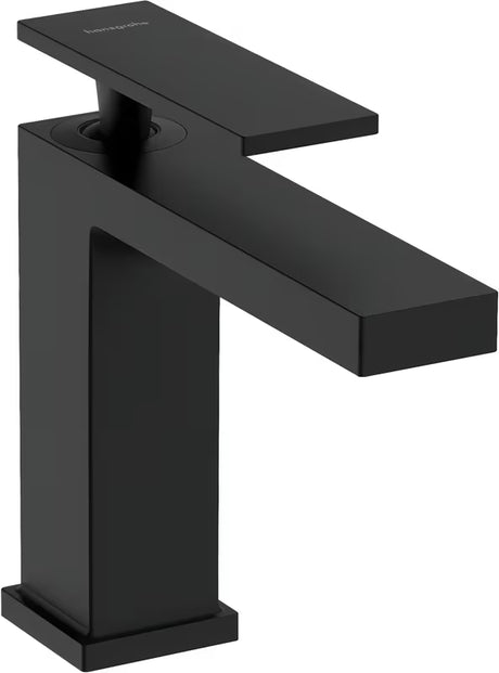 Praustuvo svirtinis maišytuvas hansgrohe Tecturis E 110 matinės juodos spalvos su praustuvo dugno vožtuvas su plačia WaterfallStream srove.