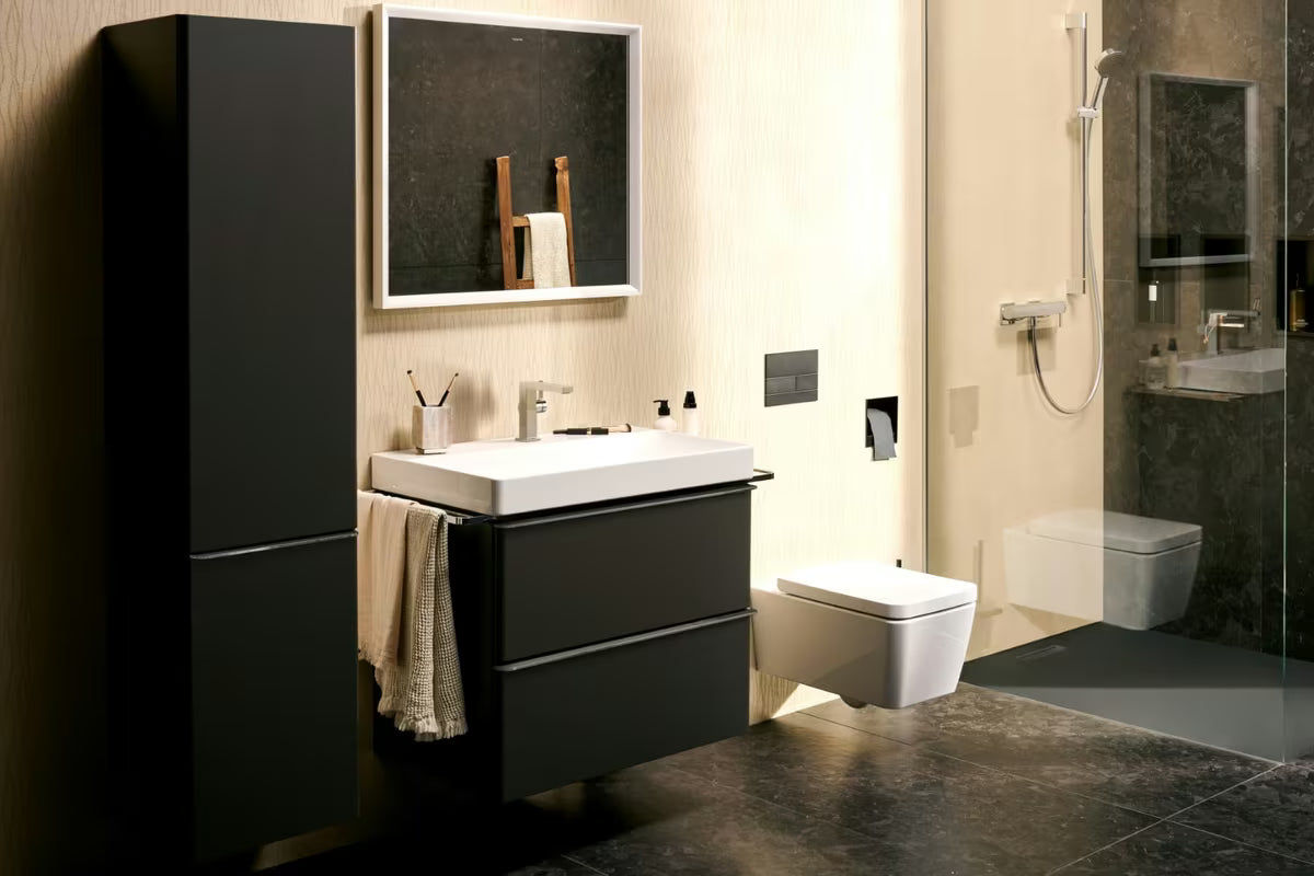 Chromuota svirtinis praustuvo maišytuvas Hansgrohe Tecturis E su šonine rankenėle ir dugno vožtuvu
