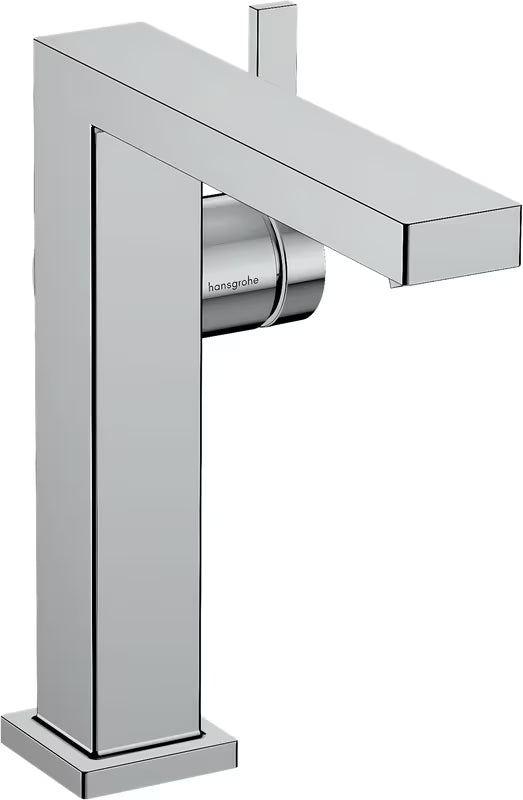 Chromuotas svirtinis praustuvo maišytuvas Hansgrohe Tecturis E su šonine rankenėle ir kampuotu dizainu