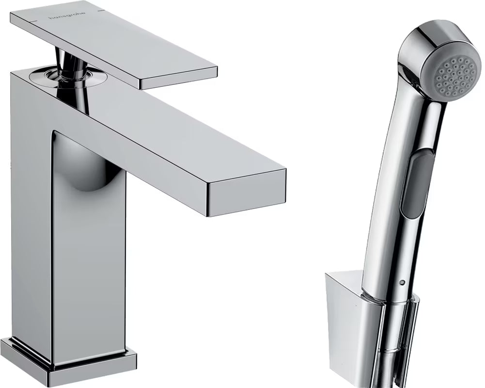 Chromuotas praustuvo maišytuvas hansgrohe Tecturis E su bidė rankiniu dušeliu ir žarna