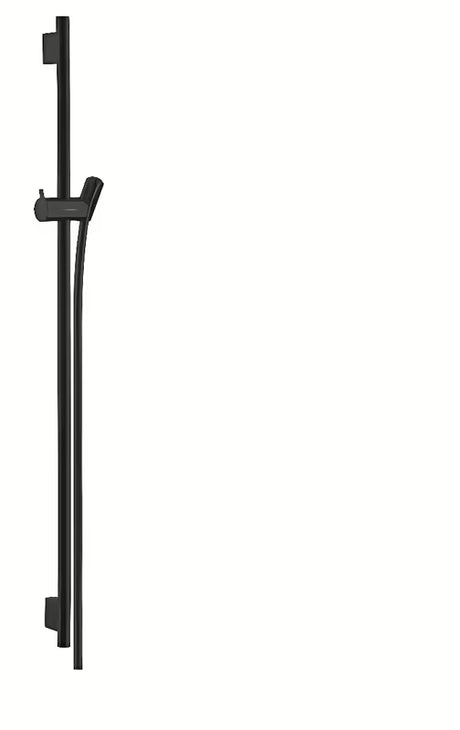 Dušo stovas Hansgrohe Unica S matinės juodos spalvos su metaliniu slankikliu ir 1,60 m dušo žarna.