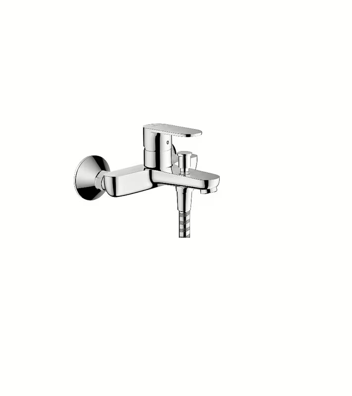 Sieninė svirtinis vonios maišytuvas Hansgrohe Vernis Blend chromo spalvos pro voniai ir rankiniam dušui.