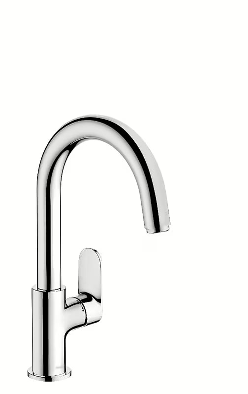 Hansgrohe Vernis Blend chromo spalvos praustuvo svirtinis maišytuvas su pasukamu snapu ir dugno vožtuvo komplektu