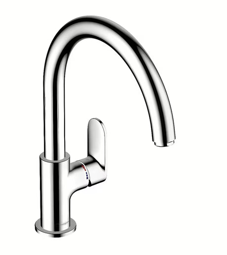 Chromuotas svirtinis virtuvinis maišytuvas hansgrohe Vernis Blend M35 su aukštu pasukamu snapu