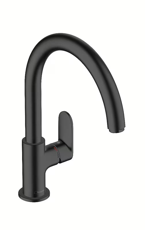 Hansgrohe Vernis Blend M35 svirtinis virtuvinis maišytuvas juodos matinės spalvos, su aukštu pasukamu snapu
