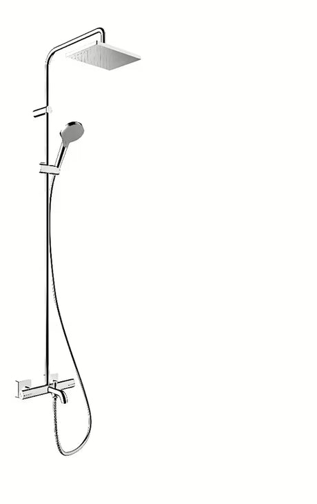 Hansgrohe Vernis Shape dušo sistema chromo spalvos su viršutiniu ir rankiniu dušeliu
