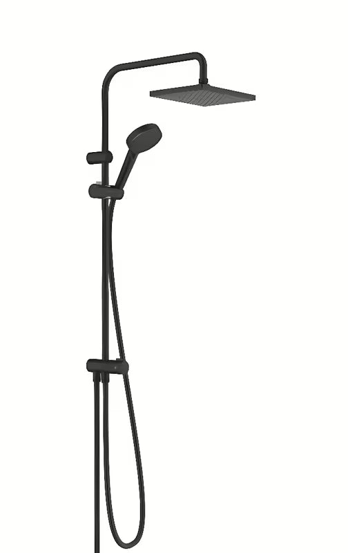 Dušo sistema Hansgrohe Vernis Shape matinės juodos spalvos su 230 x 170 mm viršutiniu dušu ir rankiniu dušeliu