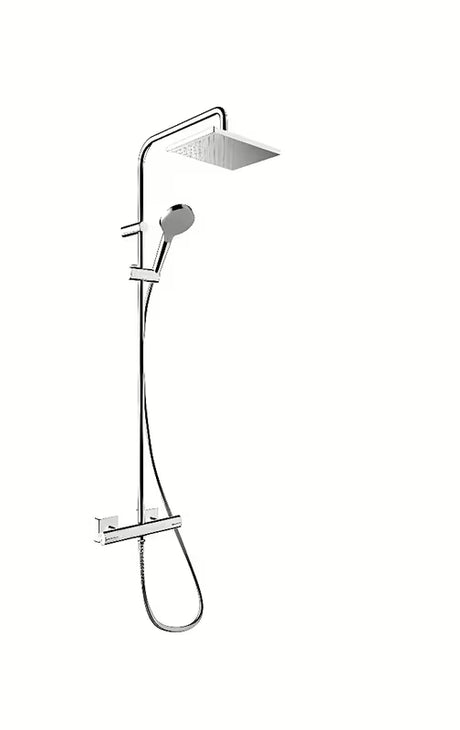 Hansgrohe Vernis Shape dušo sistema chromo spalvos su viršutiniu ir rankiniu dušeliu