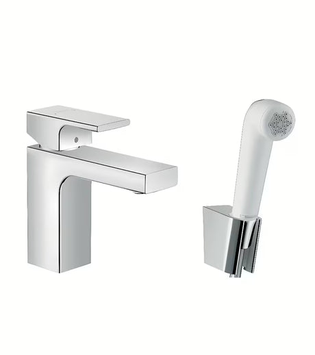 Hansgrohe Vernis Shape svirtinis praustuvo maišytuvas chromo spalvos su bidė dušeliu ir su dušo žarna