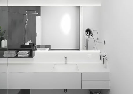 Chromuotas praustuvo svirtinis maišytuvas Hansgrohe Vernis Shape 100 su praustuvo dugno vožtuvas su traukute