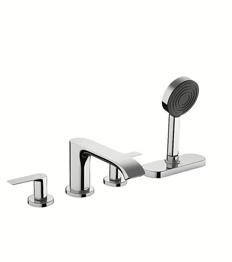 Chromo spalvos keturių angų vonios maišytuvas ant vonios krašto Hansgrohe Vivenis su rankiniu dušeliu ir sBox