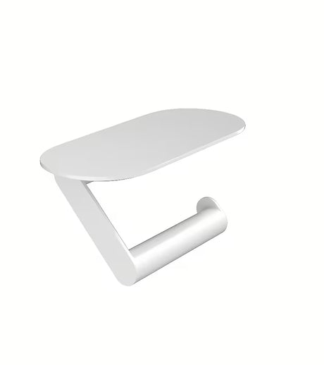 Hansgrohe wallstoris tualetinio popieriaus laikiklis matinės baltos spalvos su integruota lentynėle smulkmenoms.