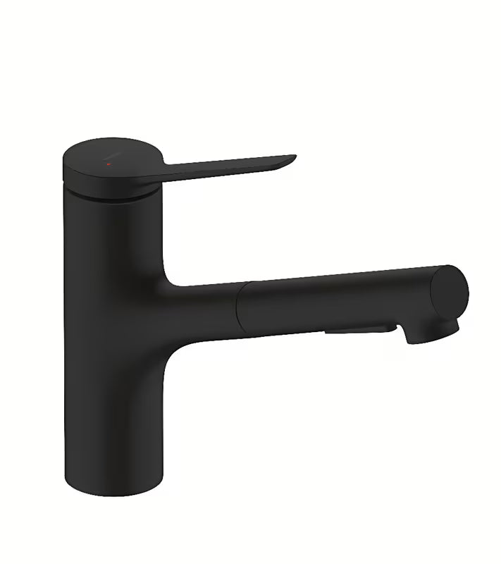 Hansgrohe Zesis virtuvinis maišytuvas matinės juodos spalvos su ištraukiamu dušeliu su dviejų srovių perjungimu