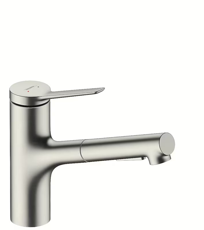 Nerūdijančio plieno virtuvinis maišytuvas Hansgrohe Zesis su ištraukiamu dušeliu su dviejų srovių perjungimu
