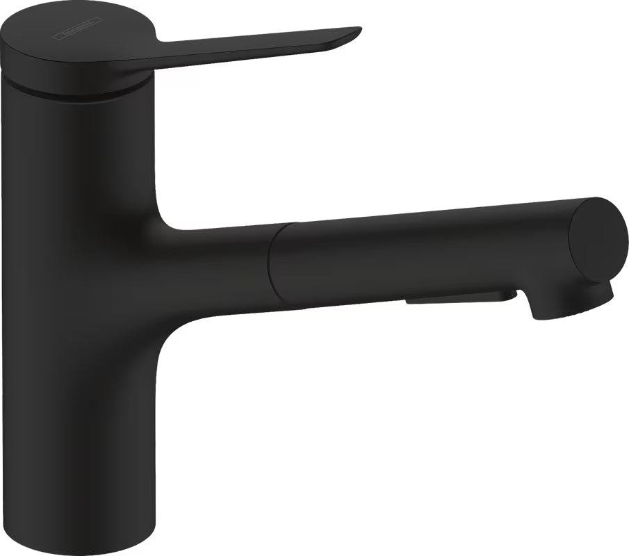 Hansgrohe Zesis M33 virtuvinis maišytuvas matinės juodos spalvos su ištraukiamu dušeliu ir dviem srovėmis